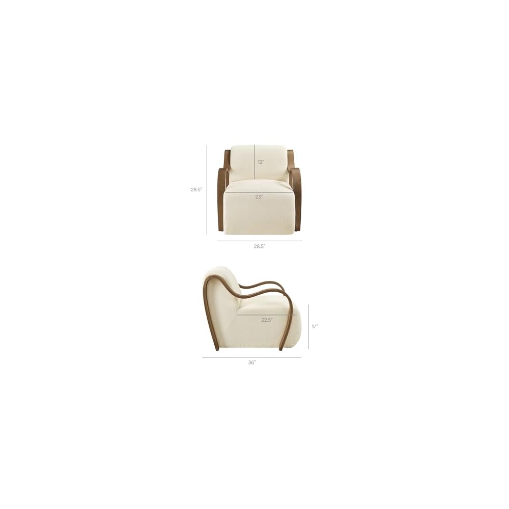Modway Atrium Boucle Upholstered Lounge Chair in Cream with Sculptural Bentwood Arms – Mid-Century Modern Accent Armchair for Living Room or Bedroom