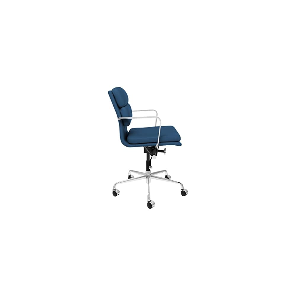 Laura Davidson Furniture SOHO II Padded Management Office Chair - Mid Back Desk Chair with Arm Rest, Swivel & Cushion Availability, Made of Faux Leather, Blue, Computer Chair