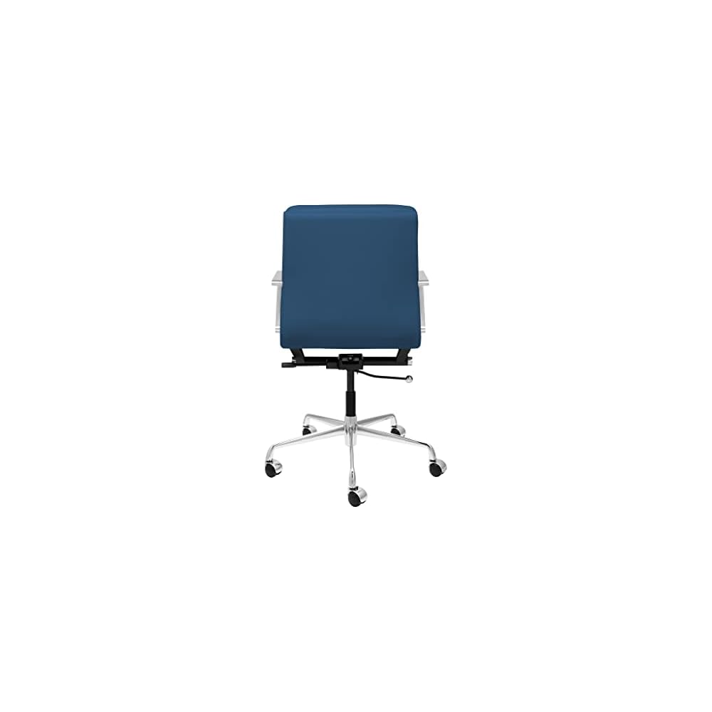 Laura Davidson Furniture SOHO II Padded Management Office Chair - Mid Back Desk Chair with Arm Rest, Swivel & Cushion Availability, Made of Faux Leather, Blue, Computer Chair