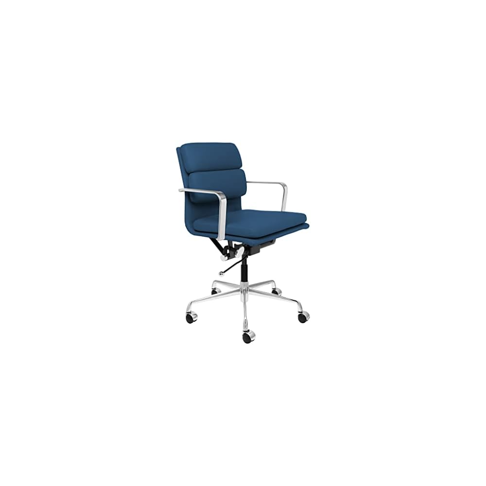 Laura Davidson Furniture SOHO II Padded Management Office Chair - Mid Back Desk Chair with Arm Rest, Swivel & Cushion Availability, Made of Faux Leather, Blue, Computer Chair