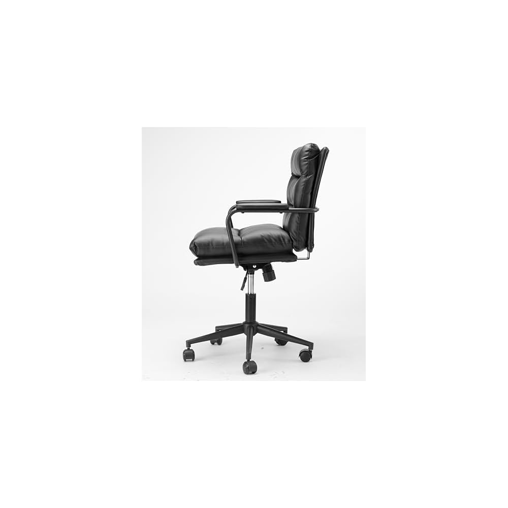 Black Leather Office Chair Mid Back Leather Desk Chair Modern Excutive Office Chair with Arms and Wheels for Home Office