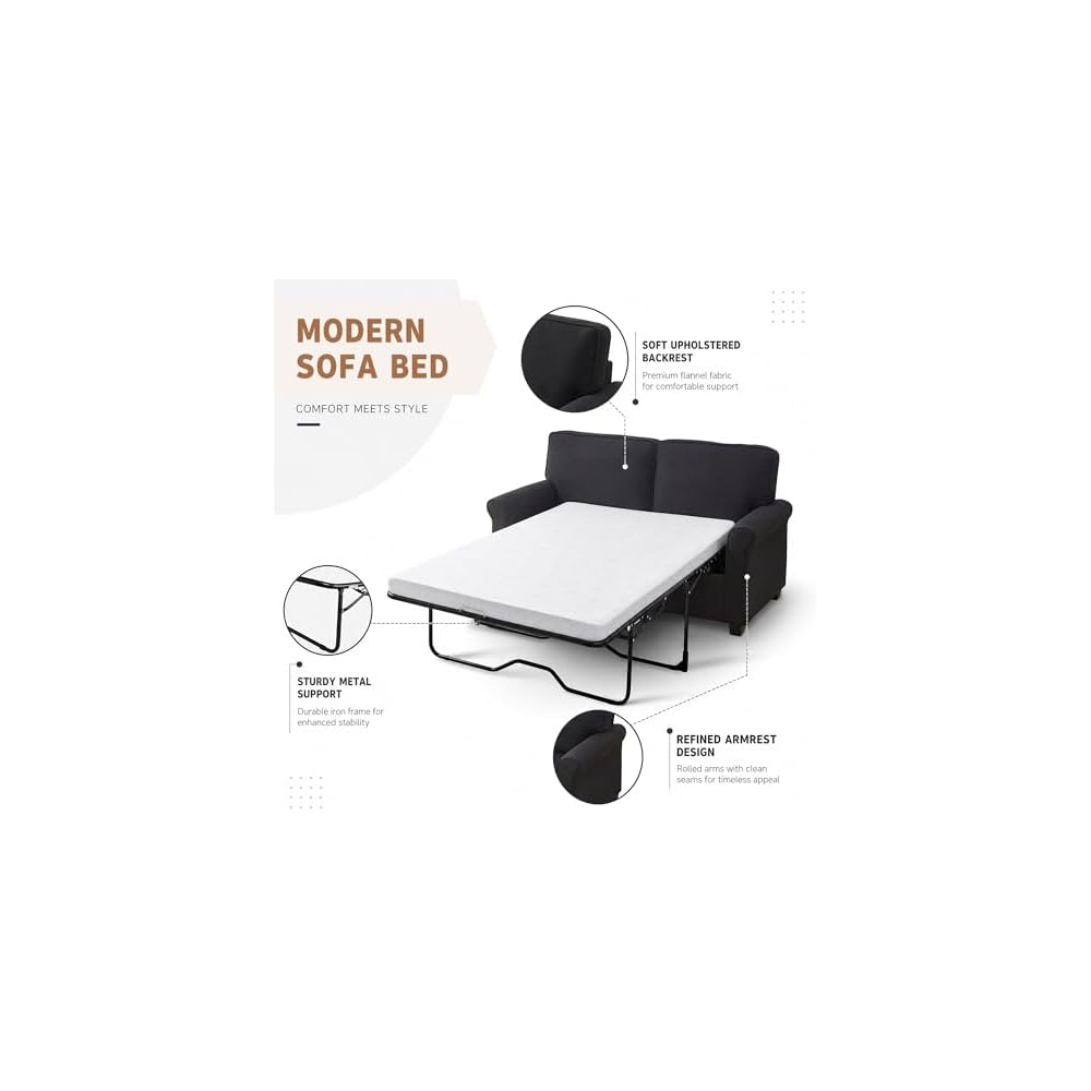 Pull Out Sofa Bed,57"Sleeper Loveseat Couch for Living Room,Black