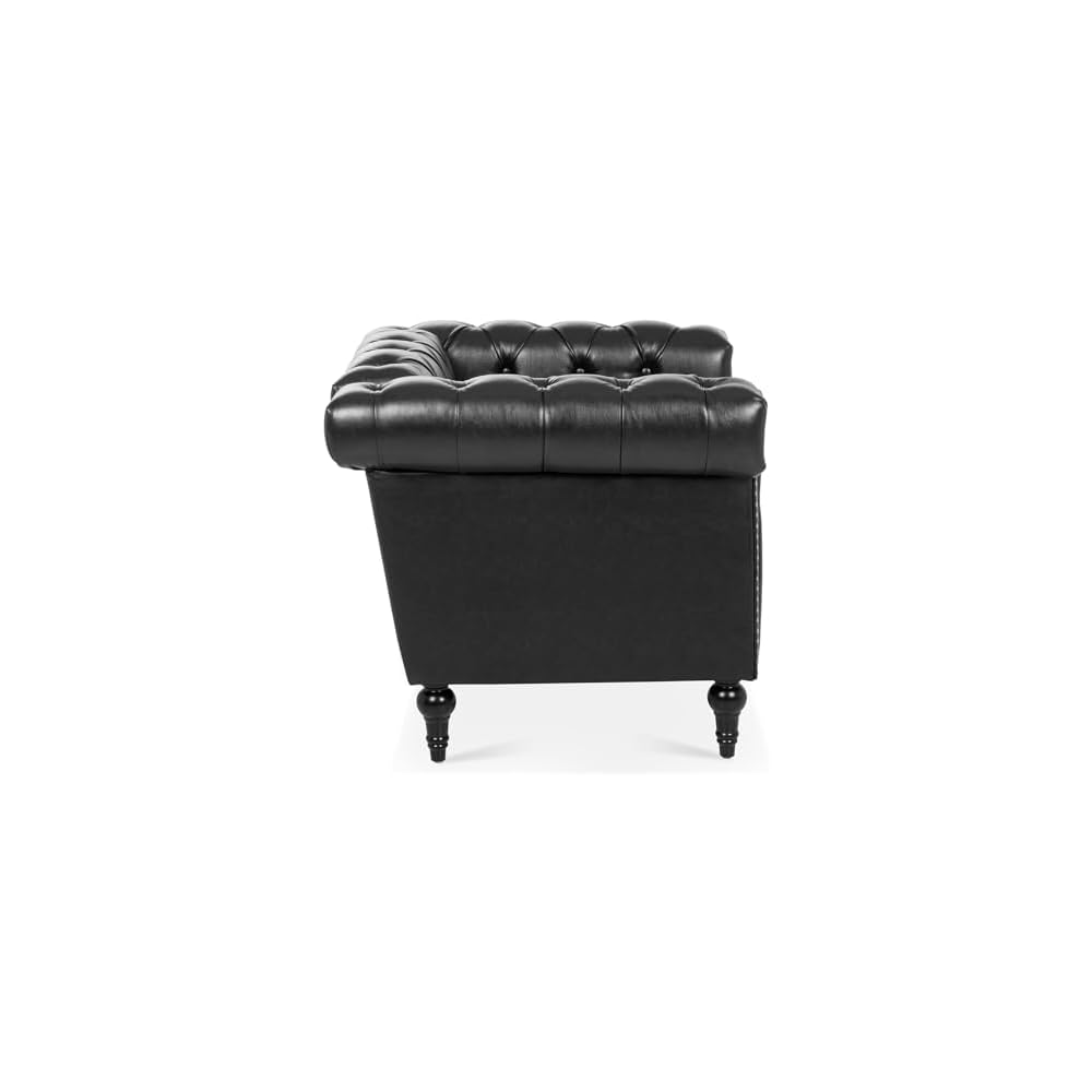 Chesterfield Sofa, Faux Leather Sofa Chair with Nailhead Trim & Square Arm, Mid Century Modern Armchair with Button Tufted Back & Removable Cushion, Comfy Reading Chair for Living Room, Office, Black