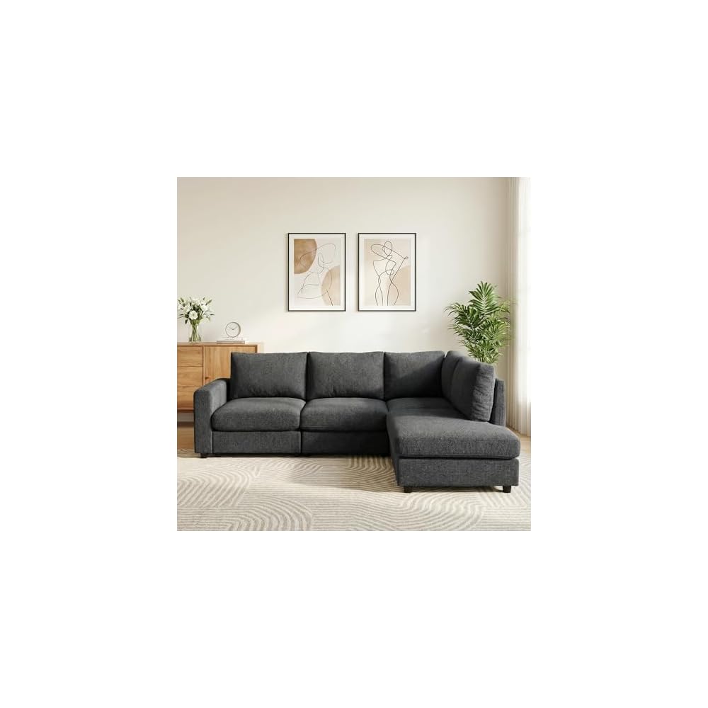 100" L-Shaped Sectional Couch with Reversible Deep Chaise, Grey