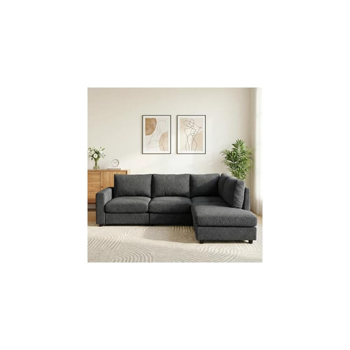 100" L-Shaped Sectional Couch with Reversible Deep Chaise, Grey