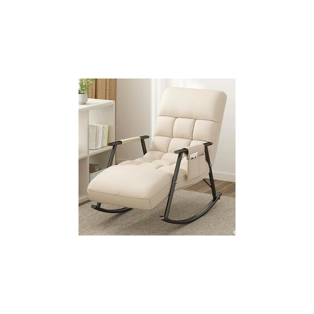 Upholstered Rocking Chair, with Side Pocket, Rocker Chair with Adjustable Backrest, Modern Relax Leisure Chair, Lounge Armchair, Bearing Capacity 150KG, for Bedroom, Living Room (Color : G