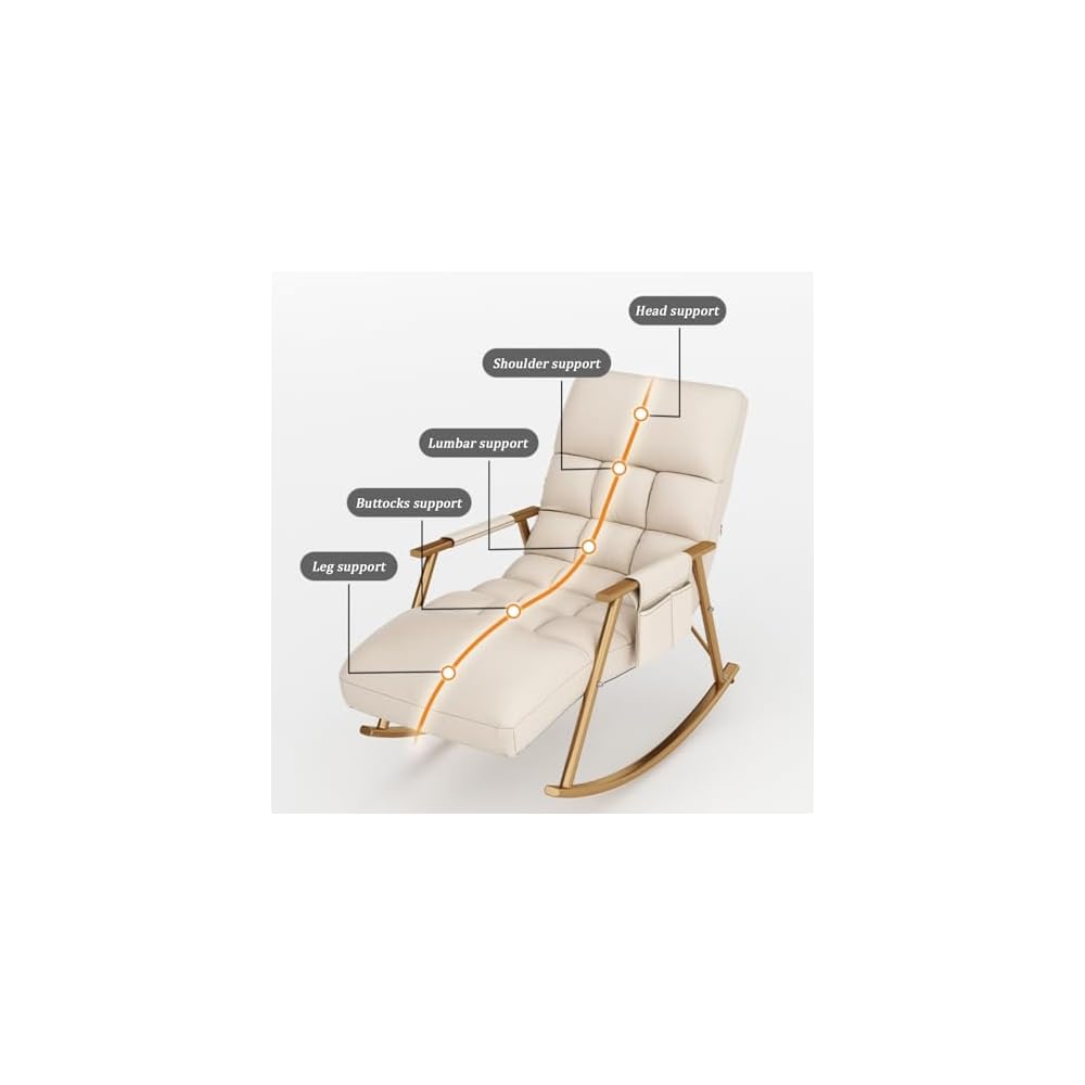 Upholstered Rocking Chair, with Side Pocket, Rocker Chair with Adjustable Backrest, Modern Relax Leisure Chair, Lounge Armchair, Bearing Capacity 150KG, for Bedroom, Living Room (Color : G