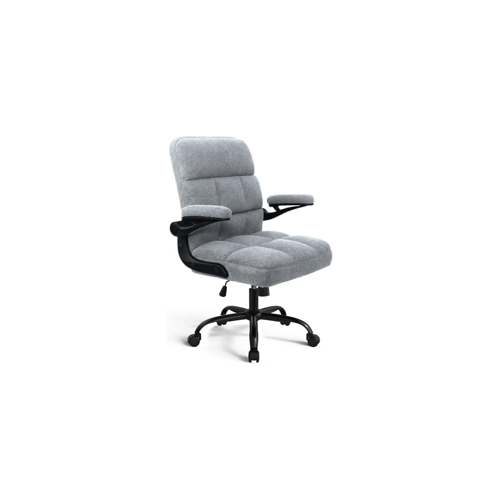 Office Chair with Wheels, Ergonomic Home Office Computer Chair with Flip-up Armrest, Adjustable Rolling Desk Chair Teddy Fleece – Dark Blue