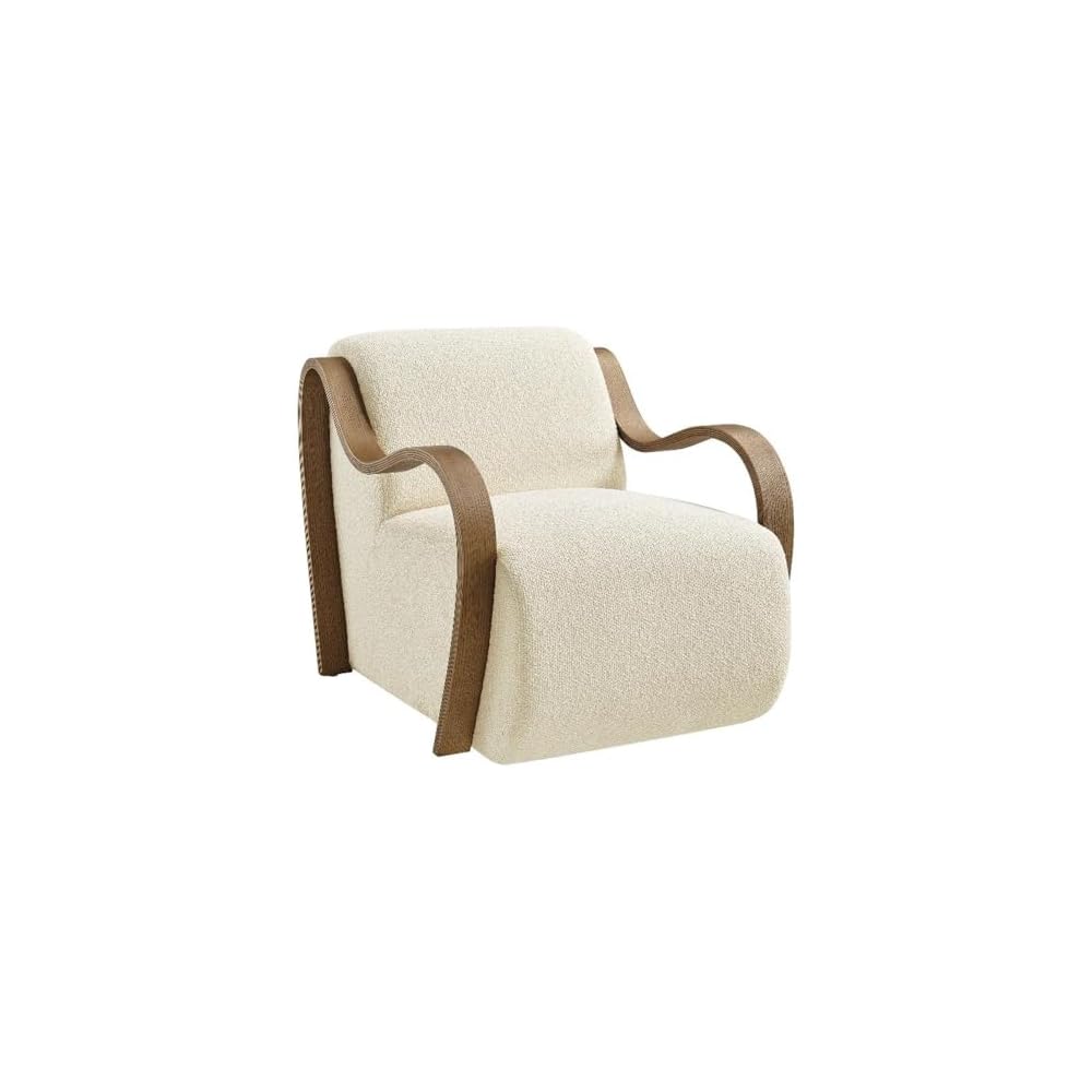 Modway Atrium Boucle Upholstered Lounge Chair in Cream with Sculptural Bentwood Arms – Mid-Century Modern Accent Armchair for Living Room or Bedroom