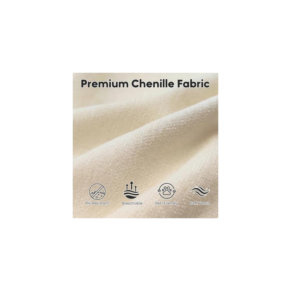 121" U-Shaped Sectional Sofa, Chenille Cloud Modular Couch, Beige White