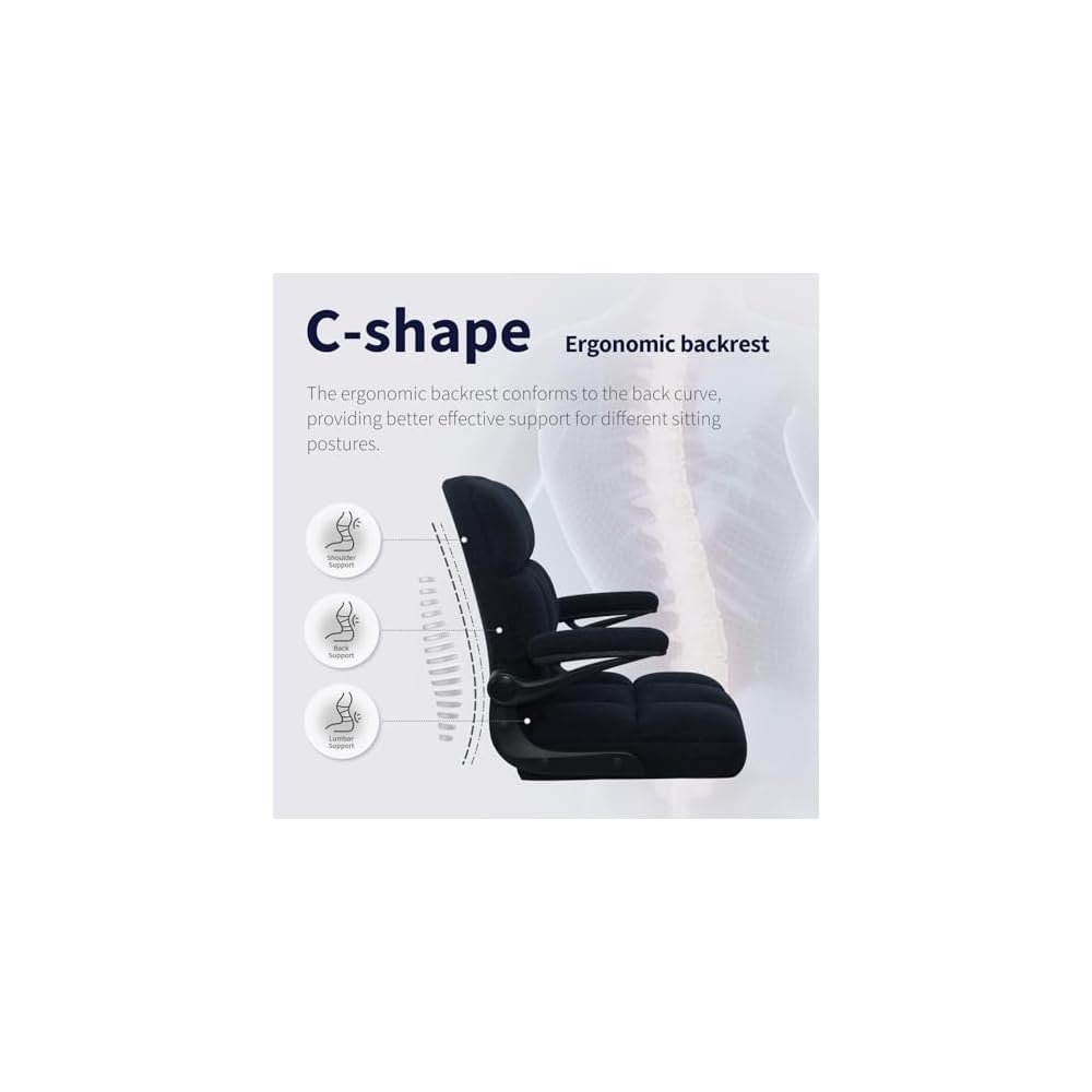 Office Chair with Wheels, Ergonomic Home Office Computer Chair with Flip-up Armrest, Adjustable Rolling Desk Chair Teddy Fleece – Dark Blue