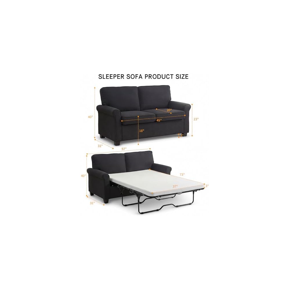 Pull Out Sofa Bed,57"Sleeper Loveseat Couch for Living Room,Black