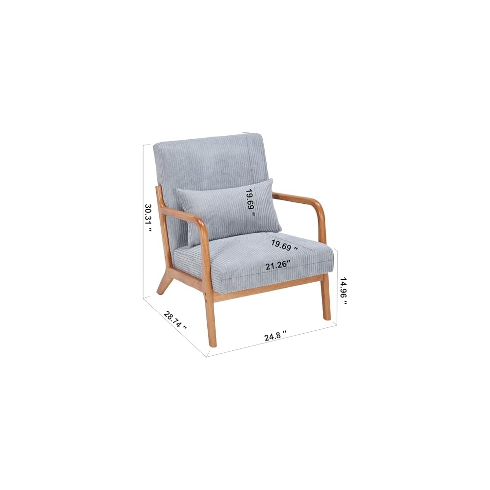 Komene Mid-Century Modern Accent Chair, Arm Chair Living Room Chairs with Pillow Upholstered Reading Chair with Solid Wood Frame & Living Room Bedroom Balcony （Light Heather Grey）