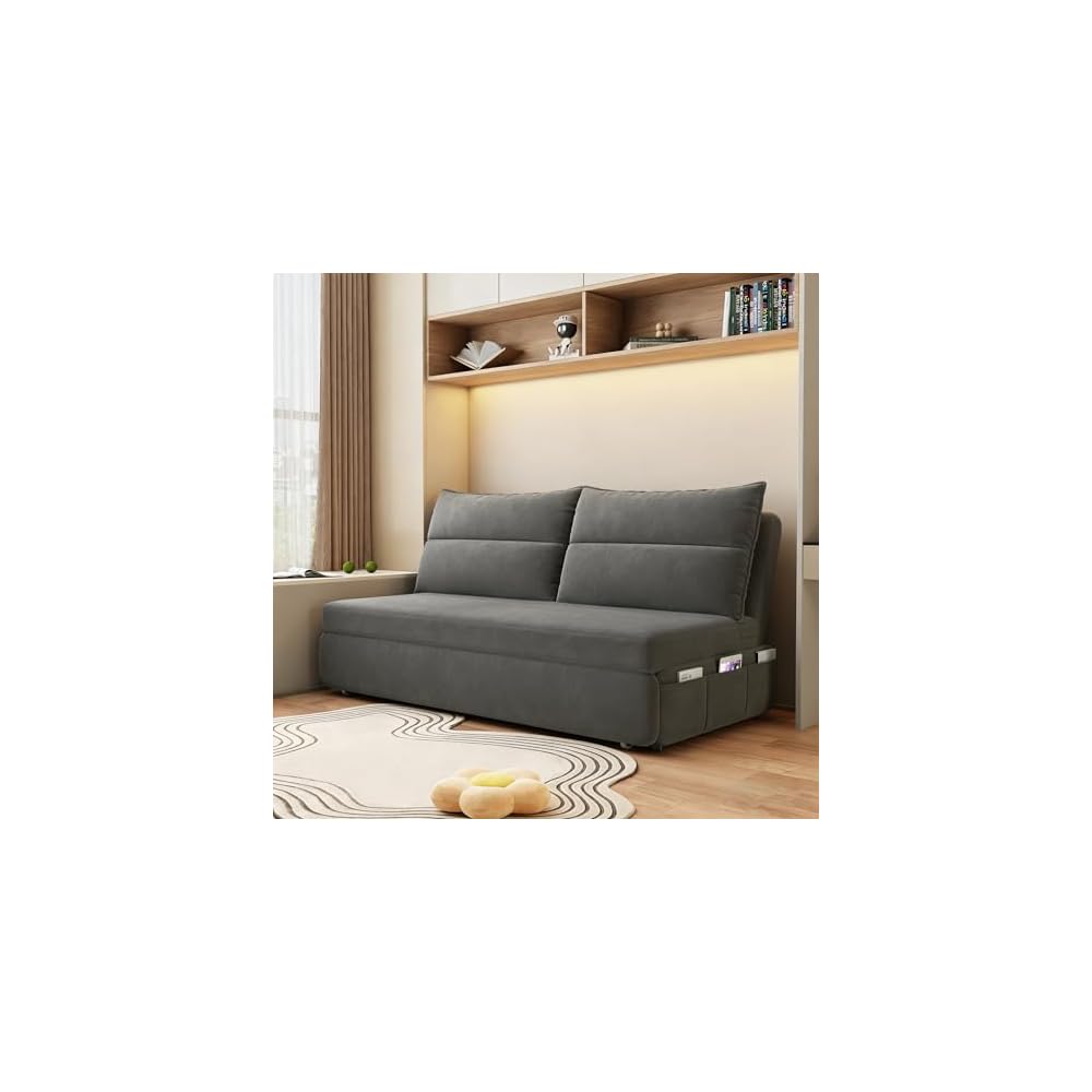 Sofa Bed, Snowflake Velvet Sofa Bed Couches Integrated Dual-use Foldable Small Living Room, Double Person Household, Expandable Multifunctional Sofa (Grey)