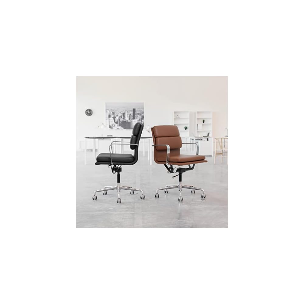 Laura Davidson Furniture SOHO II Padded Management Office Chair - Mid Back Desk Chair with Arm Rest, Swivel & Cushion Availability, Made of Faux Leather, Blue, Computer Chair
