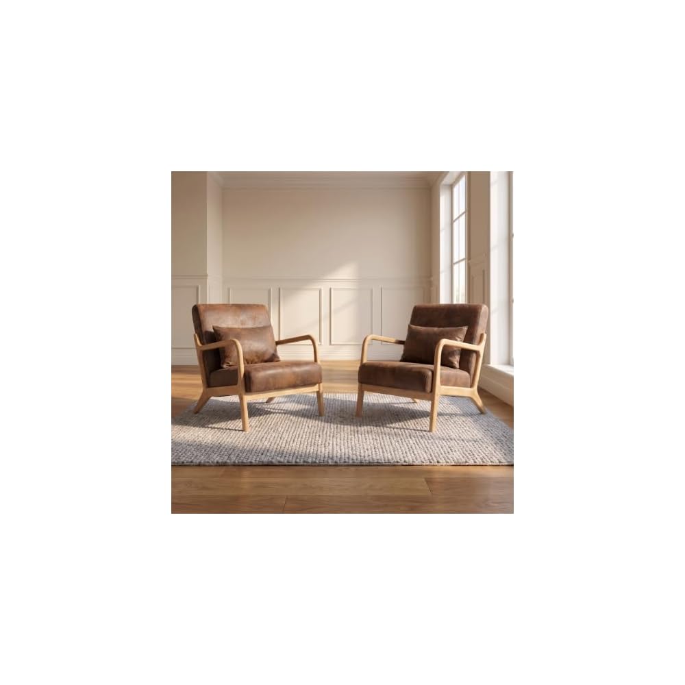Komene Mid-Century Modern Accent Chair, Arm Chair Living Room Chairs with Pillow Upholstered Reading Chair with Solid Wood Frame & Living Room Bedroom Balcony （Light Heather Grey）