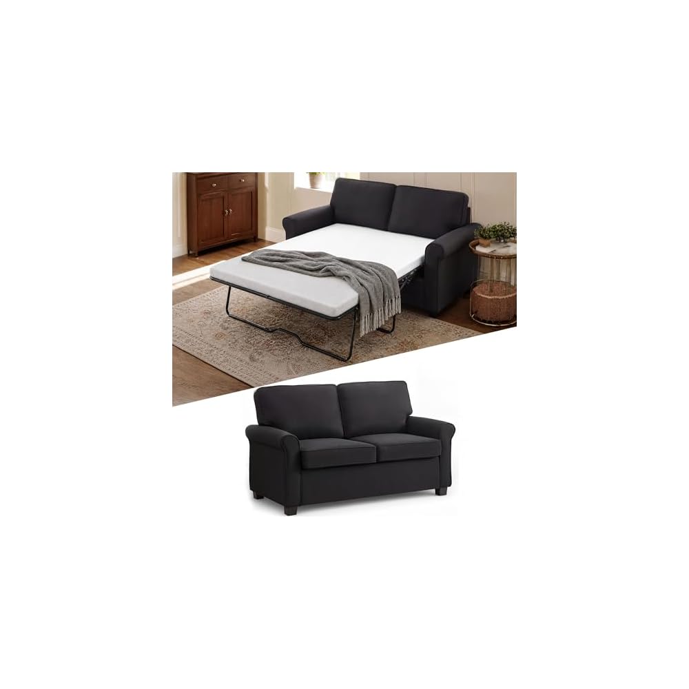 Pull Out Sofa Bed,57"Sleeper Loveseat Couch for Living Room,Black