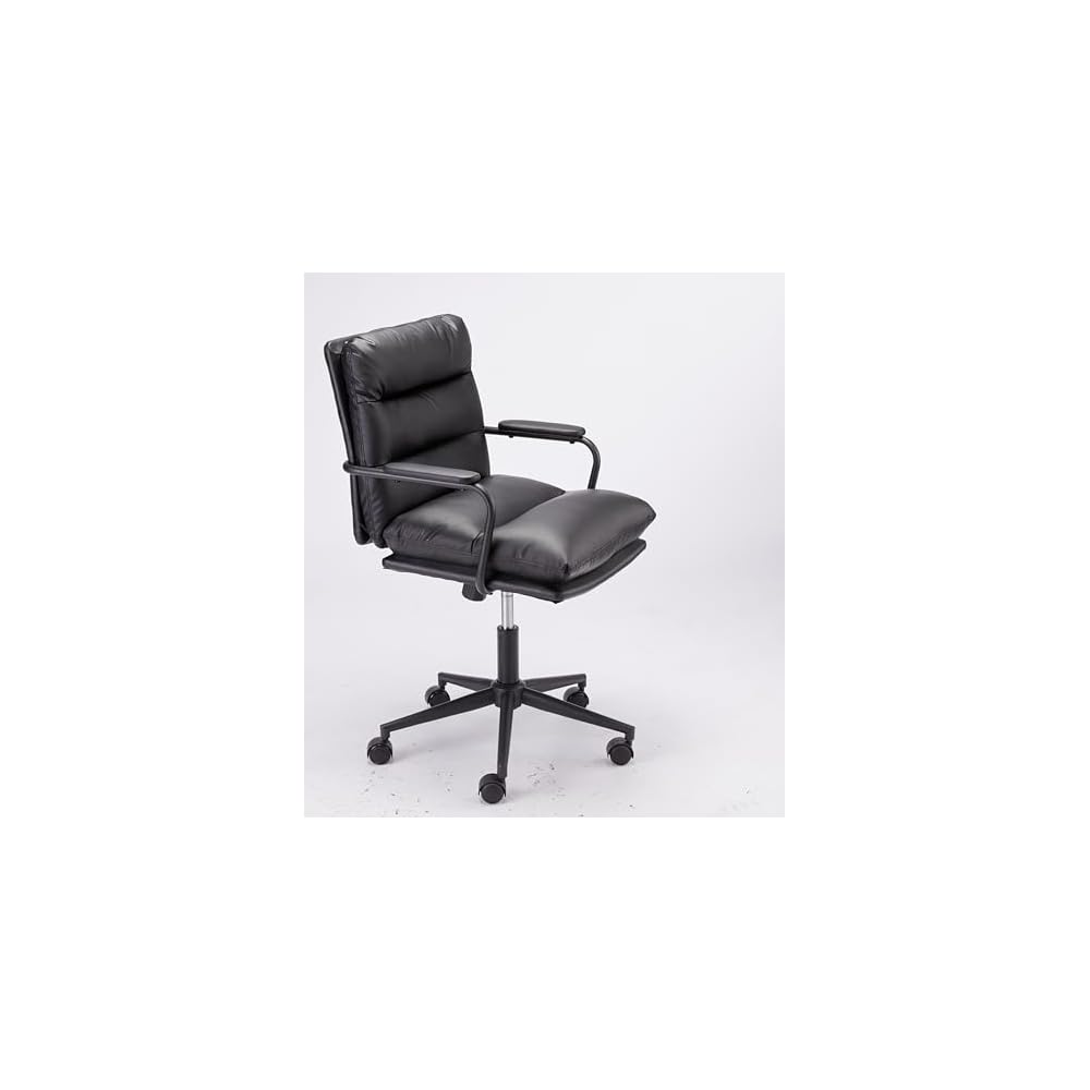 Black Leather Office Chair Mid Back Leather Desk Chair Modern Excutive Office Chair with Arms and Wheels for Home Office