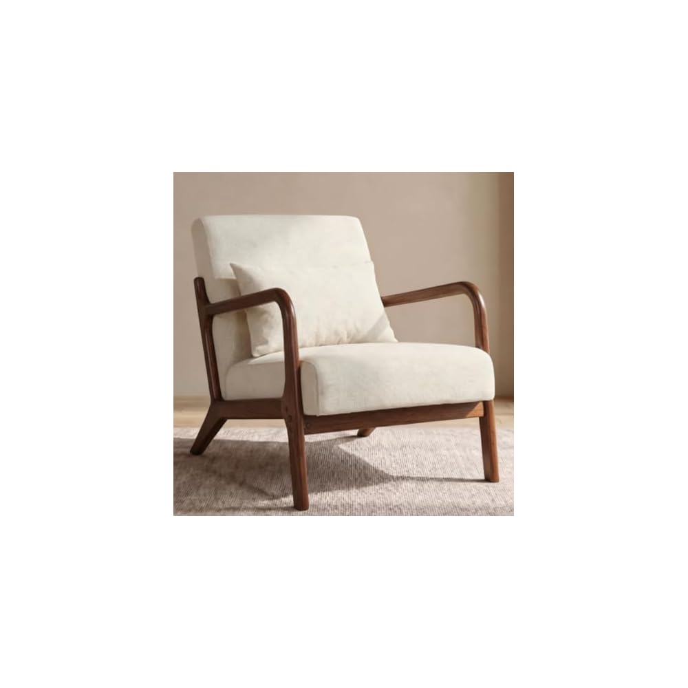 Komene Mid-Century Modern Accent Chair, Arm Chair Living Room Chairs with Pillow Upholstered Reading Chair with Solid Wood Frame & Living Room Bedroom Balcony （Light Heather Grey）