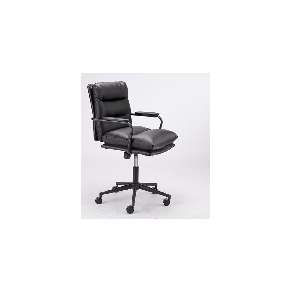 Black Leather Office Chair Mid Back Leather Desk Chair Modern Excutive Office Chair with Arms and Wheels for Home Office