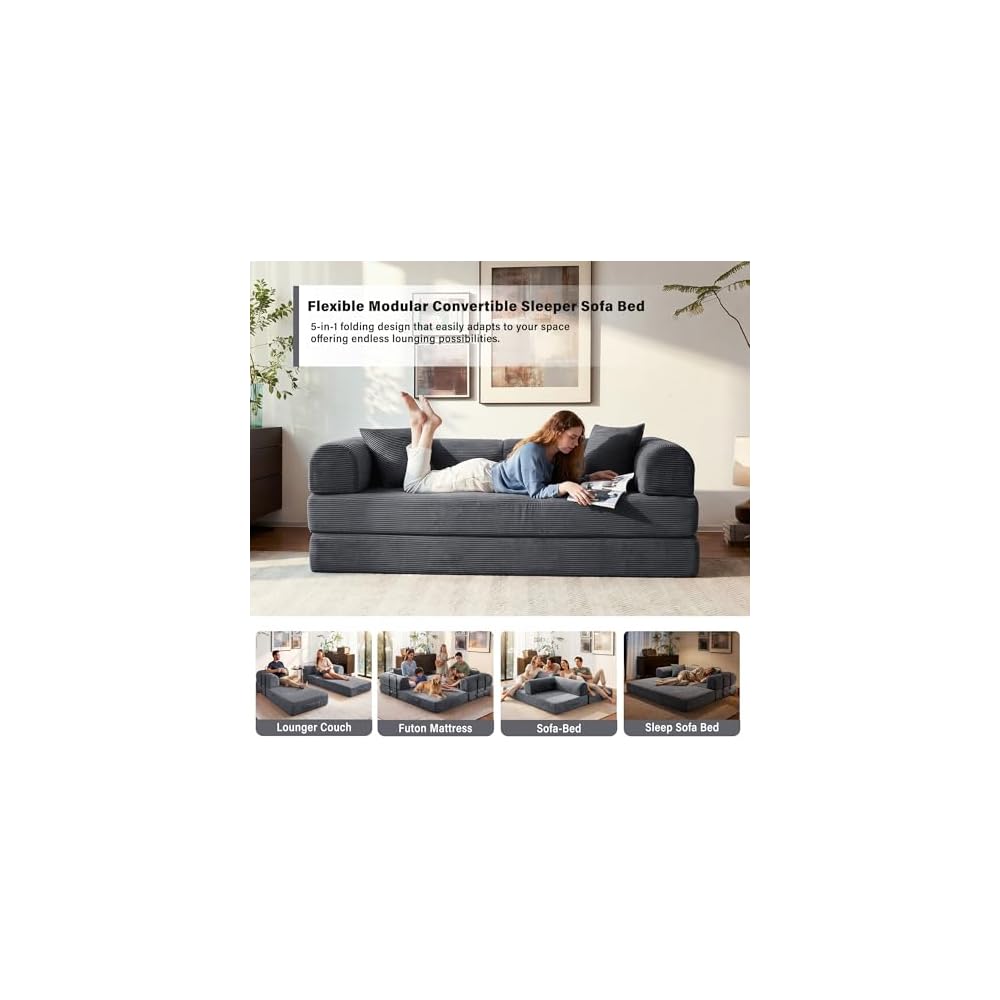 79" Convertible Sofa Bed, Boneless Sleeper Futon Couch for Living Room