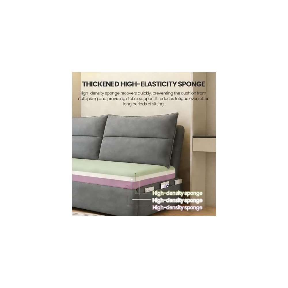 Sofa Bed, Snowflake Velvet Sofa Bed Couches Integrated Dual-use Foldable Small Living Room, Double Person Household, Expandable Multifunctional Sofa (Grey)