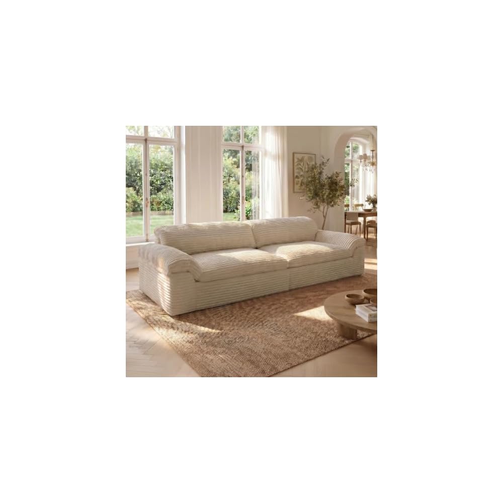 Vesgantti 118" Cloud Boneless Couch, 3 Seater Corduroy Sofa, Carmel