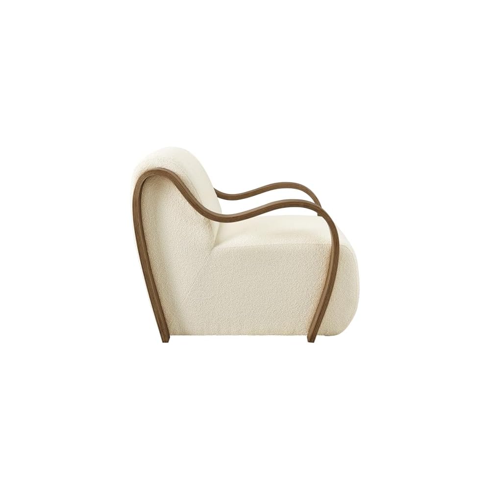 Modway Atrium Boucle Upholstered Lounge Chair in Cream with Sculptural Bentwood Arms – Mid-Century Modern Accent Armchair for Living Room or Bedroom