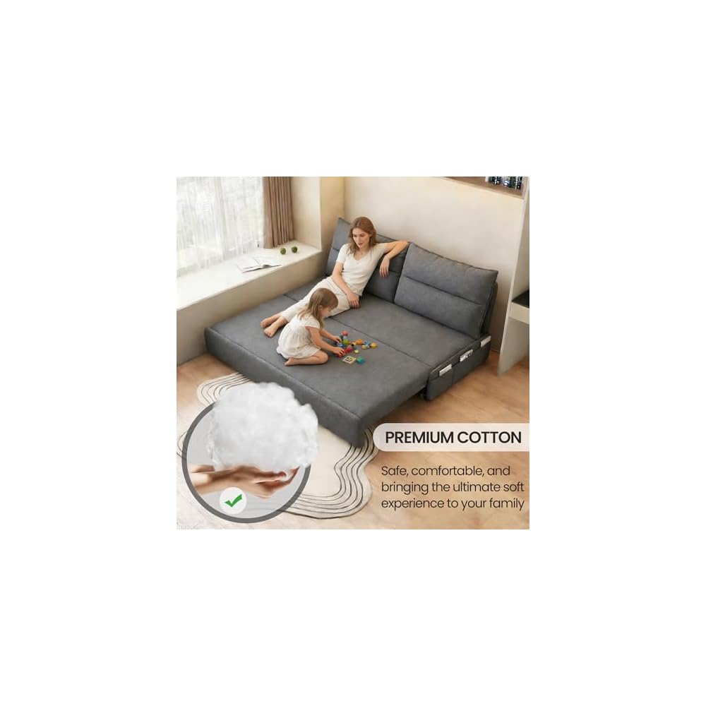 Sofa Bed, Snowflake Velvet Sofa Bed Couches Integrated Dual-use Foldable Small Living Room, Double Person Household, Expandable Multifunctional Sofa (Grey)