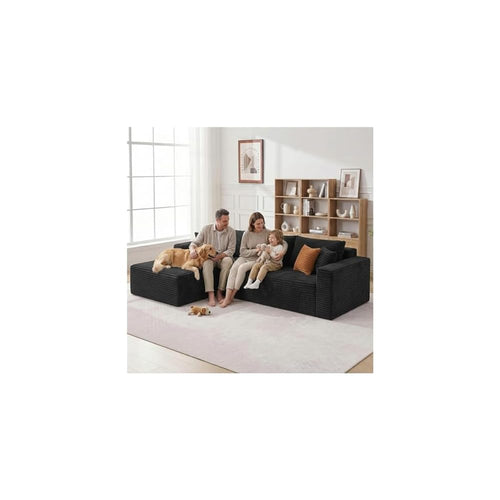 108" Modular L-Shaped Boneless Sectional Sofa, Oversized Chaise Deep Seat Cloud Couch, High-Density Memory Foam Plush Corduroy, No Assembly Required, Black, for Living Room/Apartment