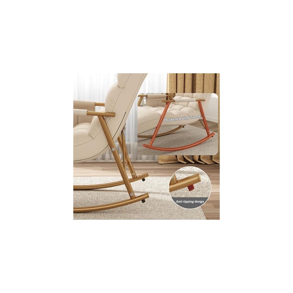 Upholstered Rocking Chair, with Side Pocket, Rocker Chair with Adjustable Backrest, Modern Relax Leisure Chair, Lounge Armchair, Bearing Capacity 150KG, for Bedroom, Living Room (Color : G