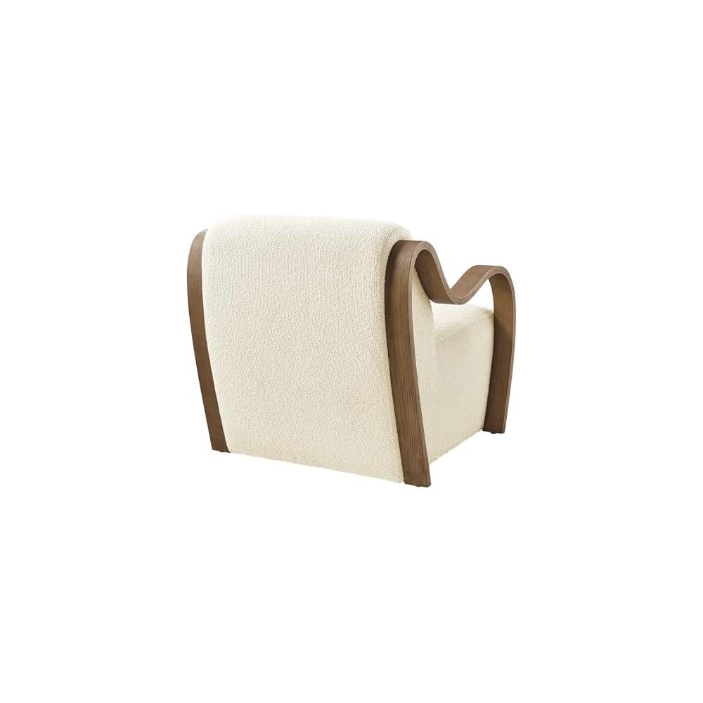 Modway Atrium Boucle Upholstered Lounge Chair in Cream with Sculptural Bentwood Arms – Mid-Century Modern Accent Armchair for Living Room or Bedroom