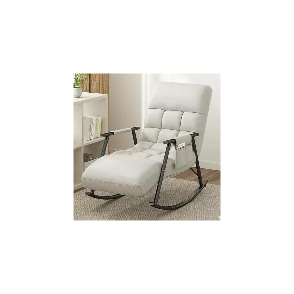 Upholstered Rocking Chair, with Side Pocket, Rocker Chair with Adjustable Backrest, Modern Relax Leisure Chair, Lounge Armchair, Bearing Capacity 150KG, for Bedroom, Living Room (Color : G