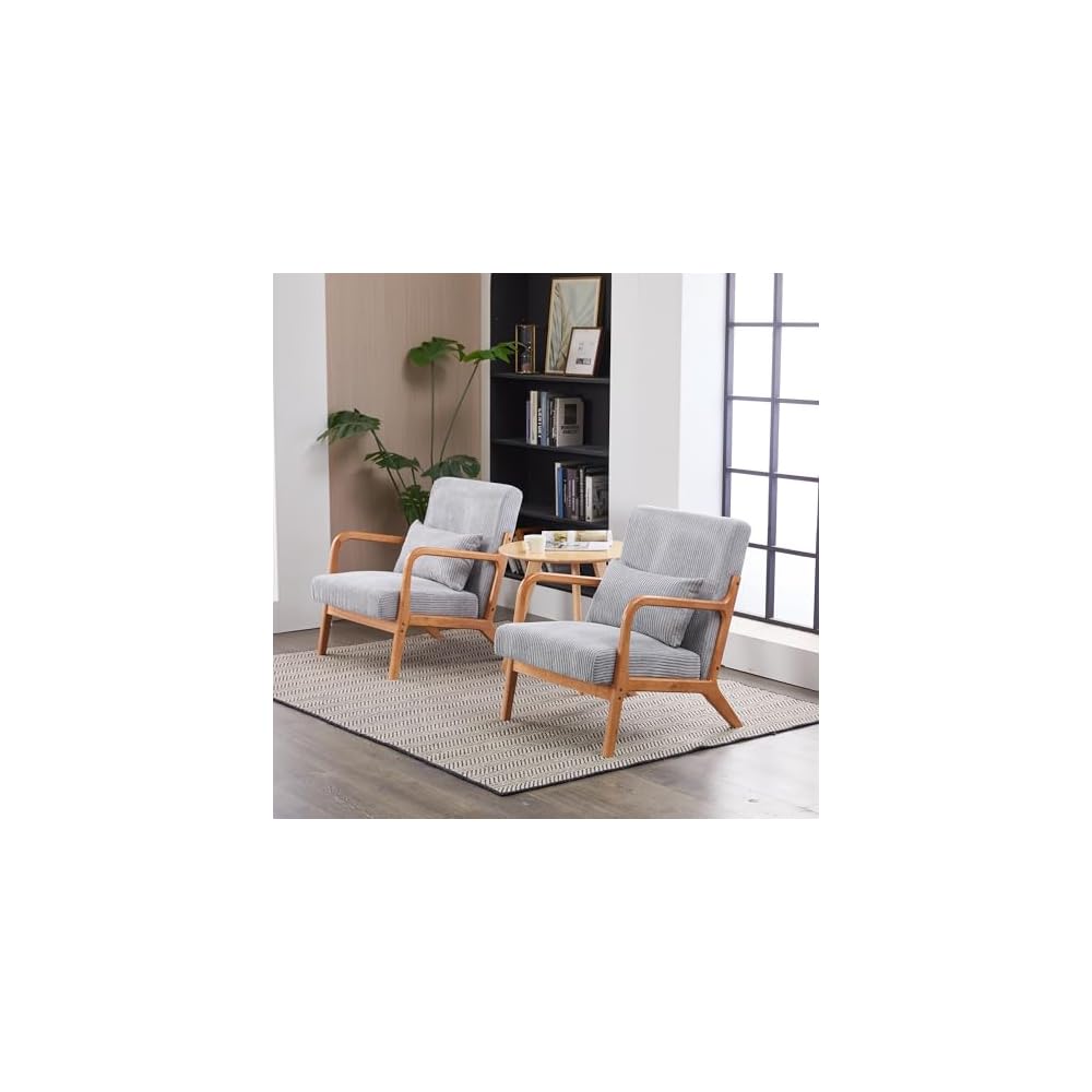 Komene Mid-Century Modern Accent Chair, Arm Chair Living Room Chairs with Pillow Upholstered Reading Chair with Solid Wood Frame & Living Room Bedroom Balcony （Light Heather Grey）