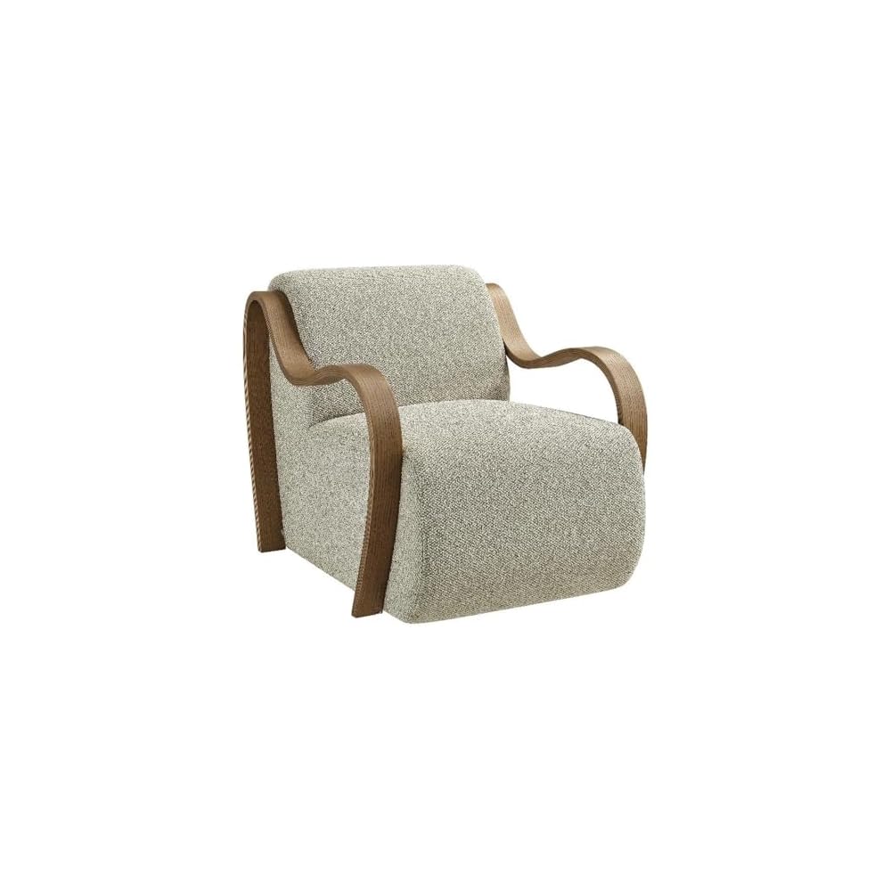 Modway Atrium Boucle Upholstered Lounge Chair in Cream with Sculptural Bentwood Arms – Mid-Century Modern Accent Armchair for Living Room or Bedroom