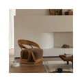Rattan Accent Chair, Retro Lounge Armchair with Brown Cushioned Seat