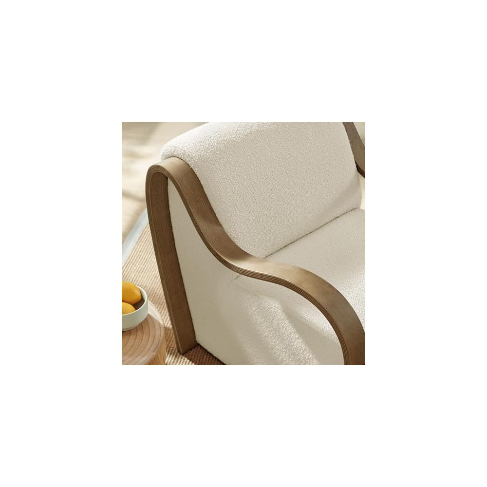 Modway Atrium Boucle Upholstered Lounge Chair in Cream with Sculptural Bentwood Arms – Mid-Century Modern Accent Armchair for Living Room or Bedroom