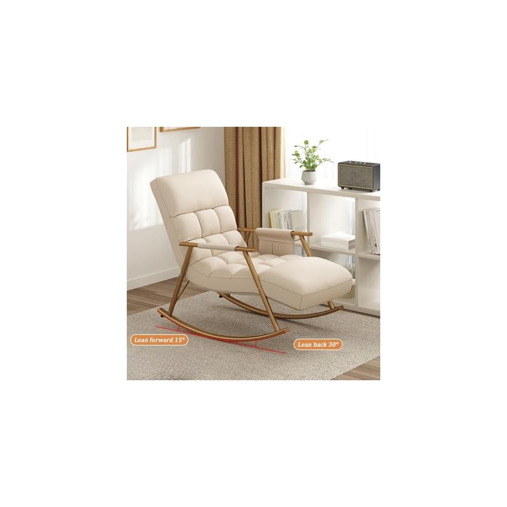 Upholstered Rocking Chair, with Side Pocket, Rocker Chair with Adjustable Backrest, Modern Relax Leisure Chair, Lounge Armchair, Bearing Capacity 150KG, for Bedroom, Living Room (Color : G