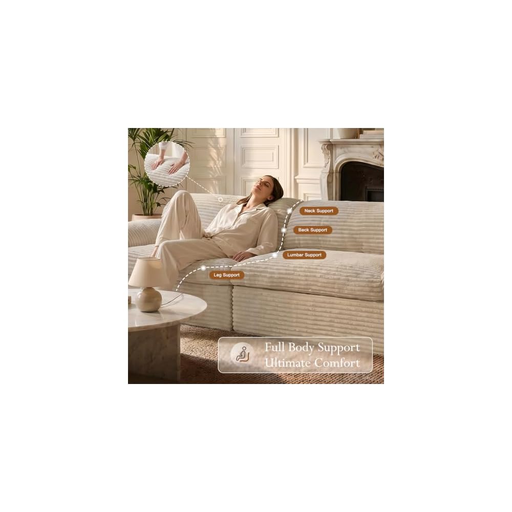 Vesgantti 118" Cloud Boneless Couch, 3 Seater Corduroy Sofa, Carmel