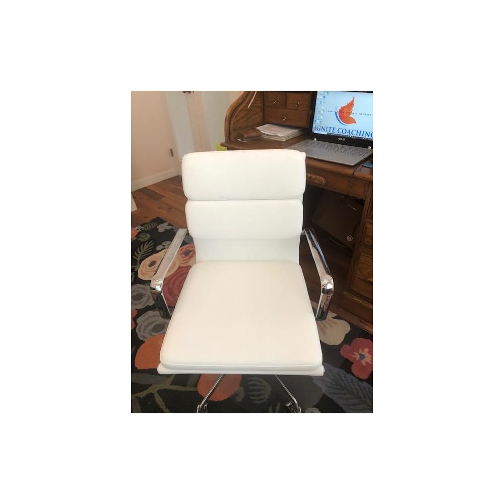 Laura Davidson Furniture SOHO II Padded Management Office Chair - Mid Back Desk Chair with Arm Rest, Swivel & Cushion Availability, Made of Faux Leather, Blue, Computer Chair