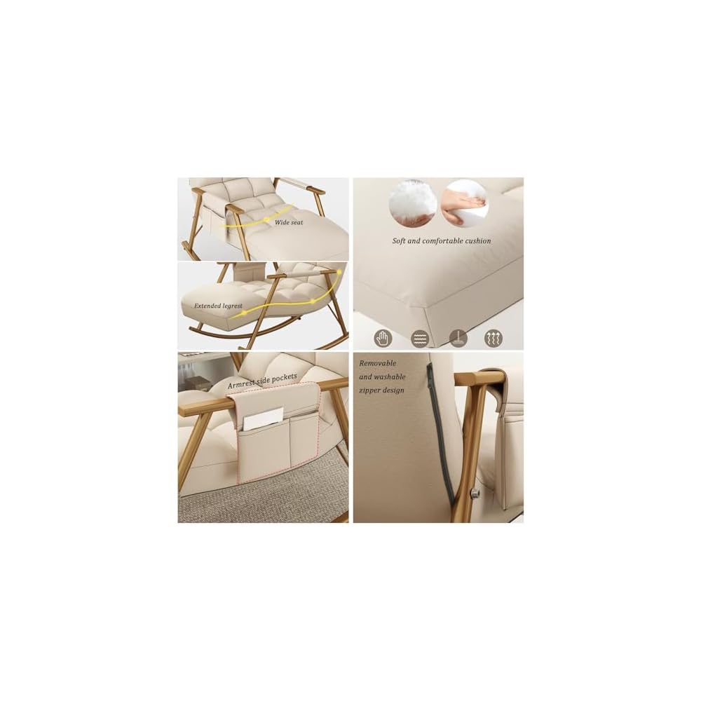 Upholstered Rocking Chair, with Side Pocket, Rocker Chair with Adjustable Backrest, Modern Relax Leisure Chair, Lounge Armchair, Bearing Capacity 150KG, for Bedroom, Living Room (Color : G