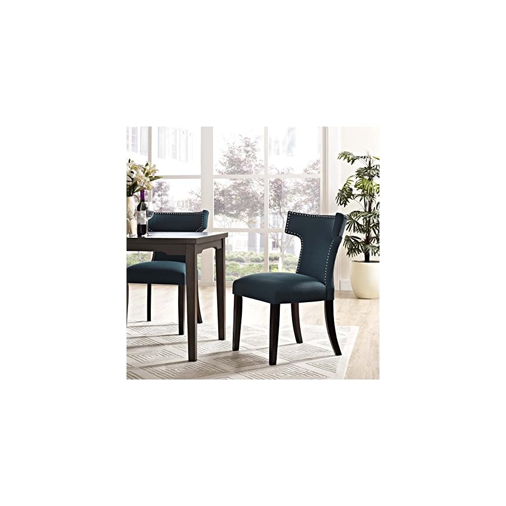 Modway Curve Mid-Century Modern Upholstered Fabric with Nailhead Trim in Azure, One Chair