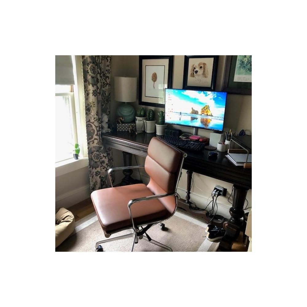 Laura Davidson Furniture SOHO II Padded Management Office Chair - Mid Back Desk Chair with Arm Rest, Swivel & Cushion Availability, Made of Faux Leather, Blue, Computer Chair