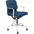 Laura Davidson Furniture SOHO II Padded Management Office Chair - Mid Back Desk Chair with Arm Rest, Swivel & Cushion Availability, Made of Faux Leather, Blue, Computer Chair