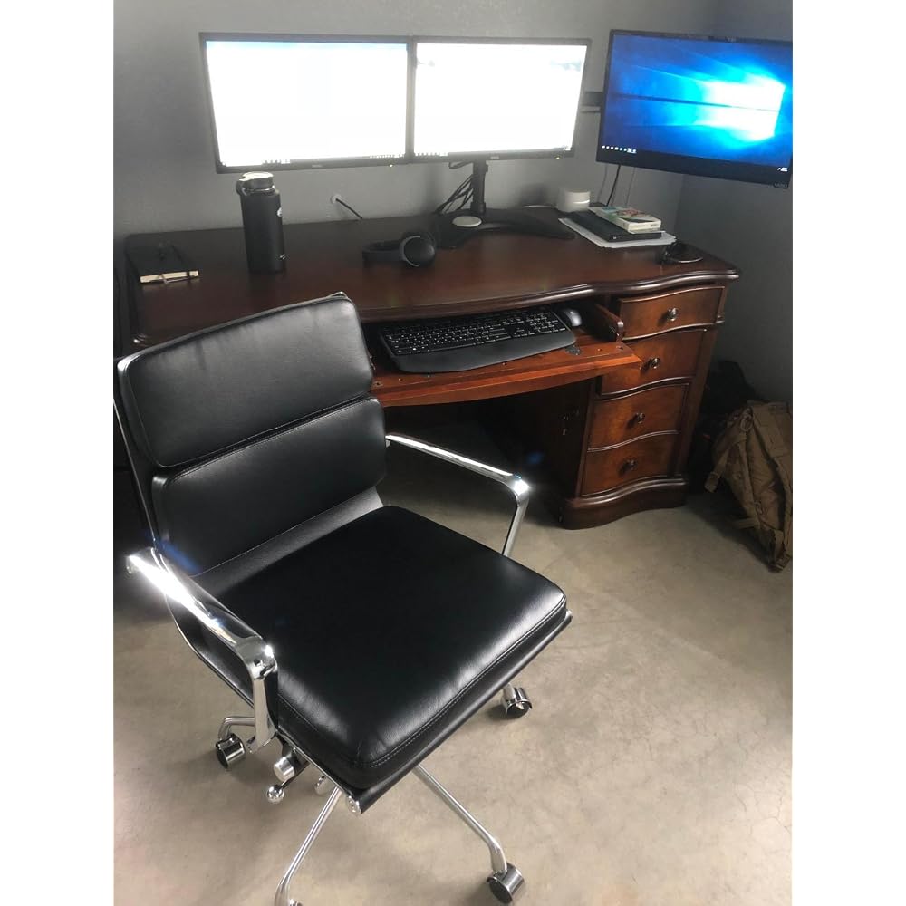 Laura Davidson Furniture SOHO II Padded Management Office Chair - Mid Back Desk Chair with Arm Rest, Swivel & Cushion Availability, Made of Faux Leather, Blue, Computer Chair