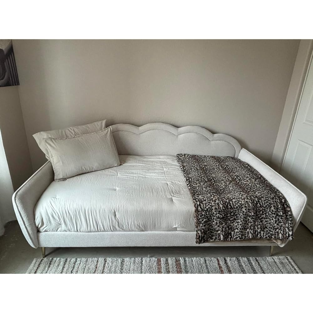 VELOCAVA Twin Size Upholstered Daybed with Cloud-Shaped Backrest, Blue