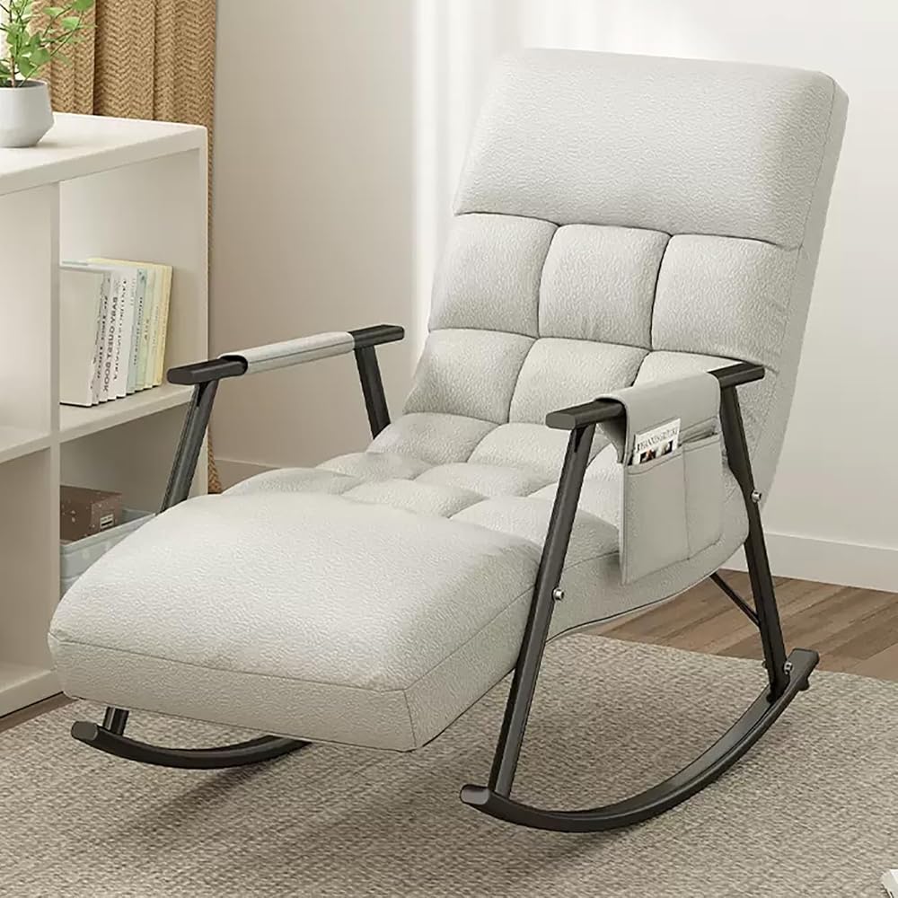 Upholstered Rocking Chair, with Side Pocket, Rocker Chair with Adjustable Backrest, Modern Relax Leisure Chair, Lounge Armchair, Bearing Capacity 150KG, for Bedroom, Living Room (Color : G