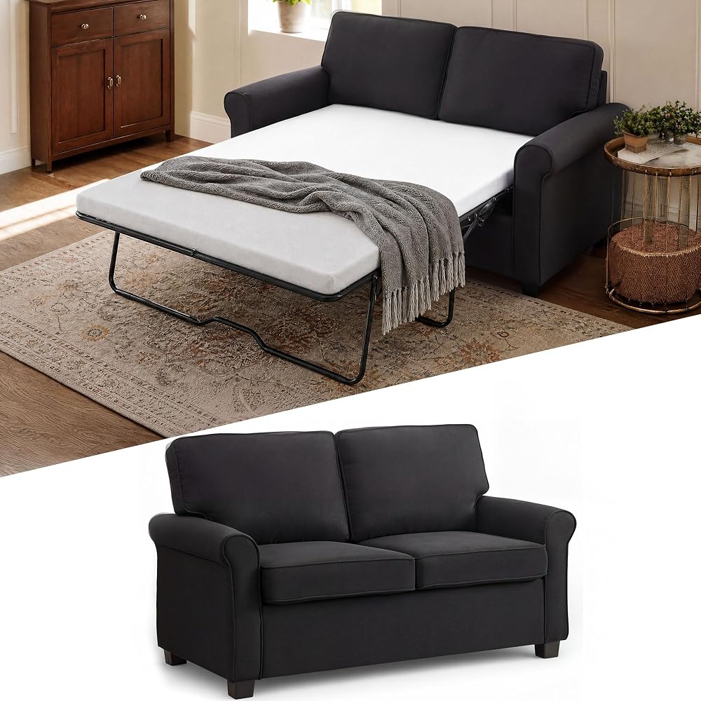 Pull Out Sofa Bed,57"Sleeper Loveseat Couch for Living Room,Black