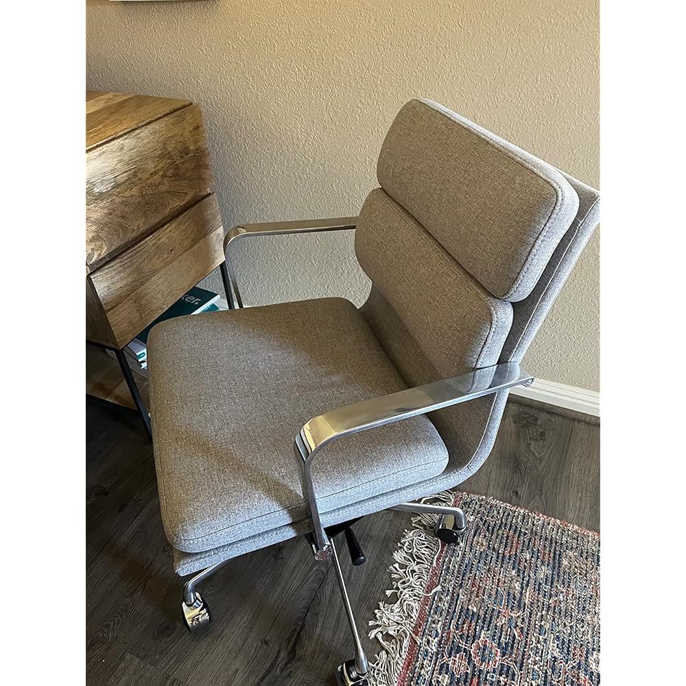 Laura Davidson Furniture SOHO II Padded Management Office Chair - Mid Back Desk Chair with Arm Rest, Swivel & Cushion Availability, Made of Faux Leather, Blue, Computer Chair