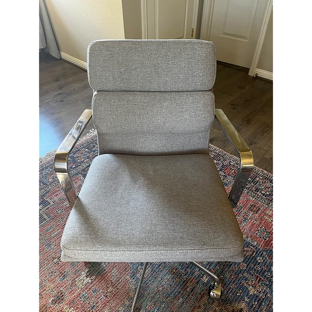 Laura Davidson Furniture SOHO II Padded Management Office Chair - Mid Back Desk Chair with Arm Rest, Swivel & Cushion Availability, Made of Faux Leather, Blue, Computer Chair